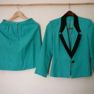 Two Piece Jacket & Skirt Suit from SuitsMe - Mint Green - Sz14